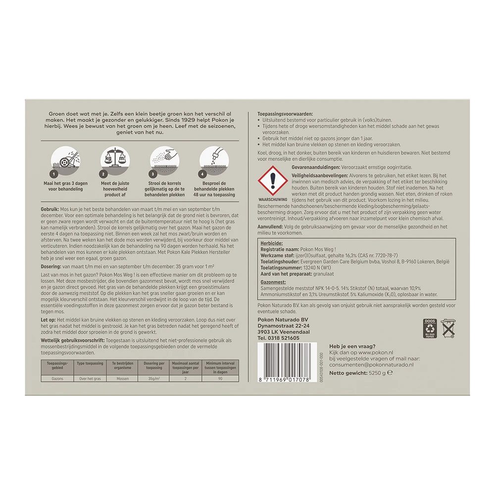 Pokon Mos Weg! 5,25kg Voor 150mu00b2 - Onkruid En Aanslag -Plantenverzorging Winkel pokon mos weg 5 25kg voor 150m onkruid en aanslag 2 1